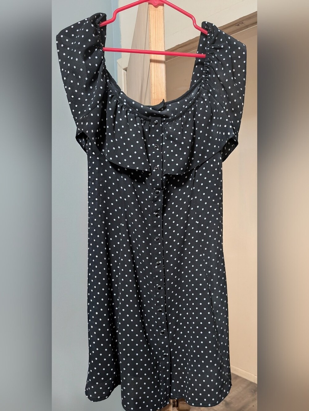 Bebop Black Polka Dot Button-Front Dress